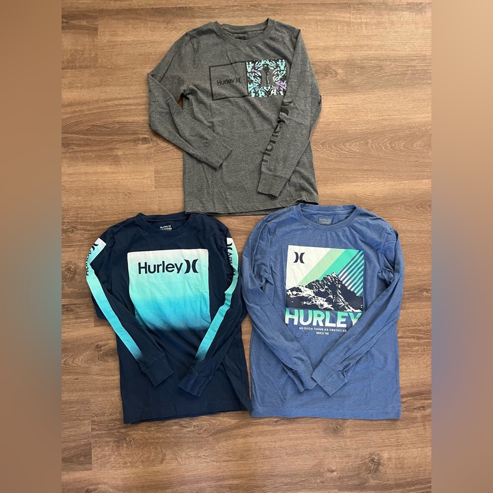 HURLEY boys Long sleeve blue tees NEW without tags size 10-12 , 12-13 LOT